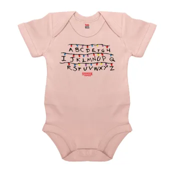 Stranger Things ABC, Βρεφικό φορμάκι μωρού, 0-18 μηνών, ΡΟΖ POWDER, 100% Organic Cotton, κοντομάνικο