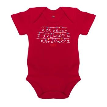 Stranger Things ABC, Βρεφικό φορμάκι μωρού, ΚΟΚΚΙΝΟ, 100% Organic Cotton, κοντομάνικο