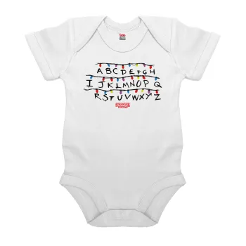 Stranger Things ABC, Βρεφικό φορμάκι μωρού, 0-24 μηνών, ΛΕΥΚΟ, 100% Organic Cotton, κοντομάνικο