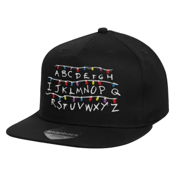Stranger Things ABC, Children's Flat Snapback Hat, Black (100% COTTON, CHILD, UNISEX, ONE SIZE)