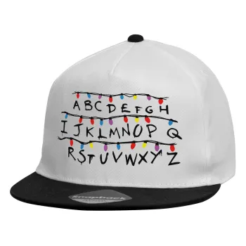 Stranger Things ABC, Child's Flat Snapback Hat, White (100% COTTON, CHILDREN'S, UNISEX, ONE SIZE)