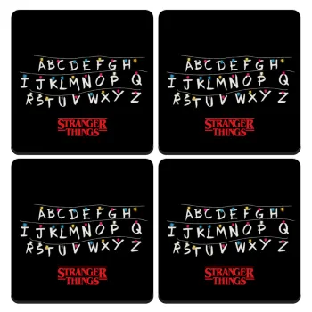Stranger Things ABC, ΣΕΤ 4 Σουβέρ ξύλινα τετράγωνα (9cm)