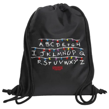 Stranger Things ABC, Backpack pouch GYMBAG Black, with pocket (40x48cm) & thick cords