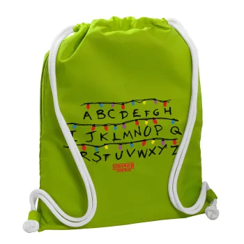 Stranger Things ABC, Backpack bag GYMBAG LIME GREEN, with pocket (40x48cm) & thick cords