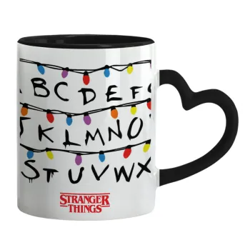 Stranger Things ABC, Mug heart black handle, ceramic, 330ml