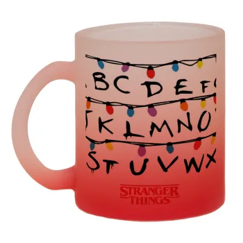Stranger Things ABC, Κούπα γυάλινη δίχρωμη με βάση το κόκκινο ματ, 330ml