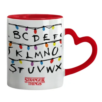 Stranger Things ABC, Κούπα καρδιά χερούλι κόκκινη, κεραμική, 330ml