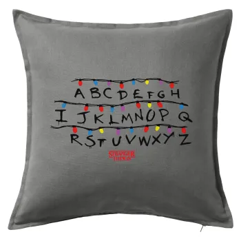 Stranger Things ABC, Μαξιλάρι καναπέ Γκρι 100% βαμβάκι, περιέχεται το γέμισμα (50x50cm)