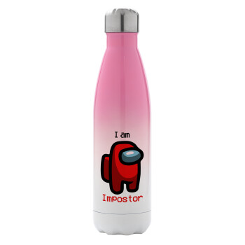 Among US i am impostor, Μεταλλικό παγούρι θερμός Ροζ/Λευκό (Stainless steel), διπλού τοιχώματος, 500ml