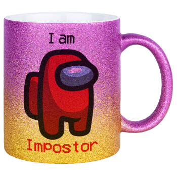Among US i am impostor, Κούπα Χρυσή/Ροζ Glitter, κεραμική, 330ml