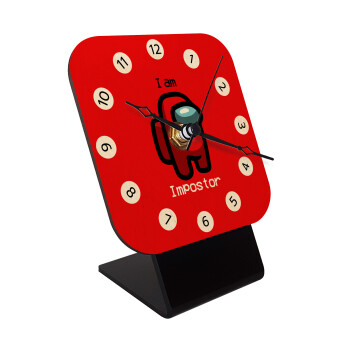 Among US i am impostor, Quartz Table clock in natural wood (10cm)