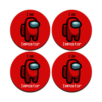 Among US i am impostor, ΣΕΤ 4 Σουβέρ ξύλινα στρογγυλά (9cm)