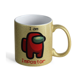 Among US i am impostor, Κούπα Χρυσή Glitter που γυαλίζει, κεραμική, 330ml