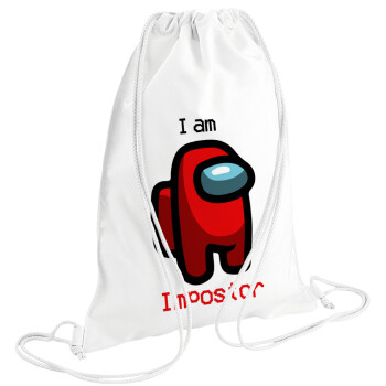 Among US i am impostor, Backpack pouch GYMBAG white (28x40cm)