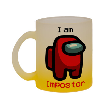 Among US i am impostor, Κούπα γυάλινη δίχρωμη με βάση το κίτρινο ματ, 330ml