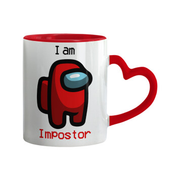 Among US i am impostor, Mug heart red handle, ceramic, 330ml
