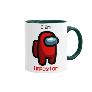 Among US i am impostor, Mug colored green, ceramic, 330ml