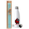 Easter Set, metallic stainless steel water bottle (750ml) & aromatic flat Easter candle (30cm) (TURQUOISE)