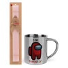 Easter Set, metallic thermal cup (300ml) & aromatic flat Easter candle (30cm) (PINK)