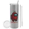Tumbler stainless steel Silver 600ml, with metal straw & cleaning brush