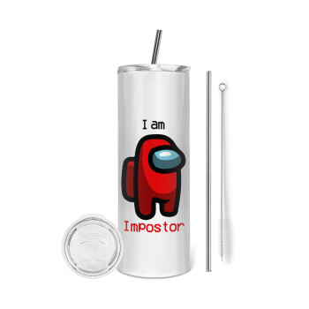 Among US i am impostor, Tumbler stainless steel 600ml, with metal straw & cleaning brush