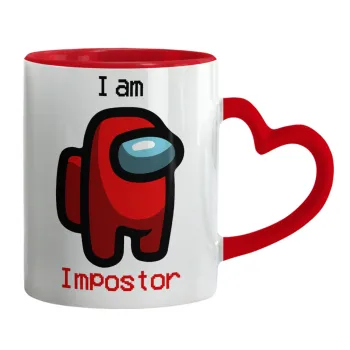 Among US i am impostor, Mug heart red handle, ceramic, 330ml