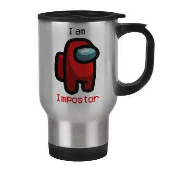 Among US i am impostor, Stainless steel travel mug with lid, double wall 450ml