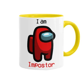 Among US i am impostor, Κούπα χρωματιστή κίτρινη, κεραμική, 330ml