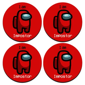 Among US i am impostor, SET of 4 round wooden coasters (9cm)
