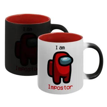 Among US i am impostor, Κούπα Μαγική εσωτερικό κόκκινο, κεραμική, 330ml που αλλάζει χρώμα με το ζεστό ρόφημα
