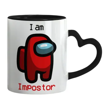 Among US i am impostor, Κούπα καρδιά χερούλι μαύρη, κεραμική, 330ml