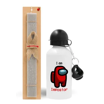 Among US i am impostor, Easter Set, metallic aluminum water bottle (500ml) & aromatic flat Easter candle (30cm) (GRAY)
