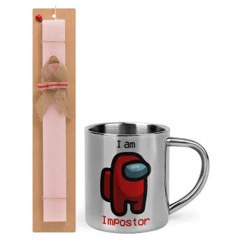 Among US i am impostor, Easter Set, metallic thermal cup (300ml) & aromatic flat Easter candle (30cm) (PINK)