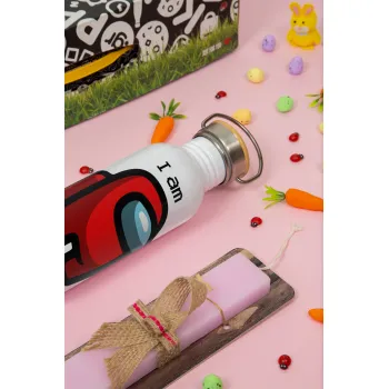 Among US i am impostor, Easter Set, SS Metallic water bottle (620ml, stainless steel) & scented flat Easter candle (30cm) (PINK)