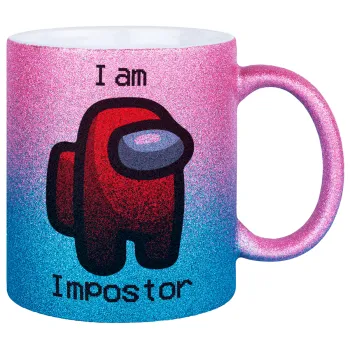 Among US i am impostor, Κούπα Χρυσή/Μπλε Glitter, κεραμική, 330ml
