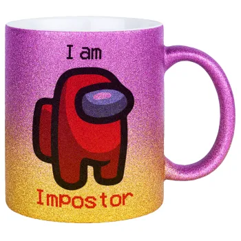 Among US i am impostor, Κούπα Χρυσή/Ροζ Glitter, κεραμική, 330ml