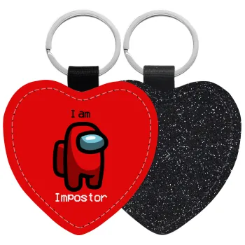 Among US i am impostor, Μπρελόκ PU δερμάτινο glitter καρδιά ΜΑΥΡΟ