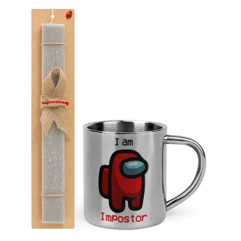 Among US i am impostor, Easter Set, metallic thermal cup (300ml) & Easter aromatic flat candle (30cm) (GRAY)