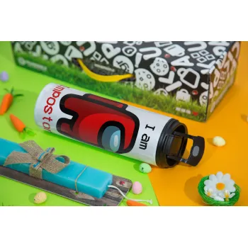 Among US i am impostor, Easter candle,Travel Tumbler 2 Lids, with metal straw & cleaning brush & aromatic flat candle (30cm) (BLUE)