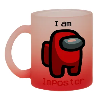Among US i am impostor, Κούπα γυάλινη δίχρωμη με βάση το κόκκινο ματ, 330ml