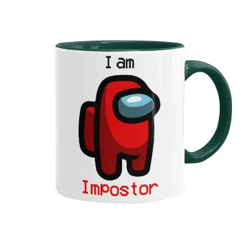 Among US i am impostor, Mug colored green, ceramic, 330ml
