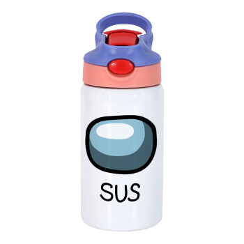 Among US SUS!!!, Children's hot water bottle, stainless steel, with safety straw, pink/purple (350ml)