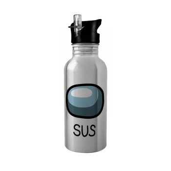 Among US SUS!!!, Water bottle Silver with straw, stainless steel 600ml