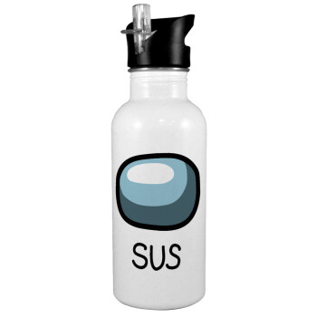Among US SUS!!!, White water bottle with straw, stainless steel 600ml