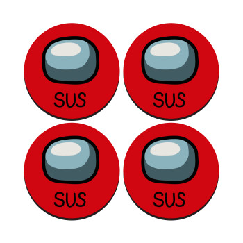 Among US SUS!!!, ΣΕΤ 4 Σουβέρ ξύλινα στρογγυλά (9cm)