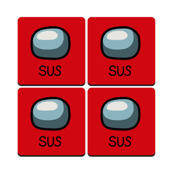 Among US SUS!!!, ΣΕΤ 4 Σουβέρ ξύλινα τετράγωνα (9cm)