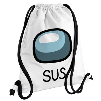 Among US SUS!!!, Backpack pouch GYMBAG white, with pocket (40x48cm) & thick cords