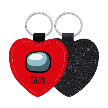 Among US SUS!!!, Μπρελόκ PU δερμάτινο glitter καρδιά ΜΑΥΡΟ