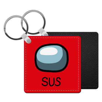 Among US SUS!!!, Μπρελόκ Δερματίνη, τετράγωνο ΜΑΥΡΟ (5x5cm)