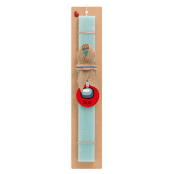 Among US SUS!!!, Easter Set, wooden keychain & aromatic flat Easter candle (30cm) (TURQUOISE)